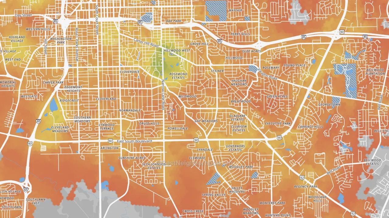 Bike Grade map of 36111, AL