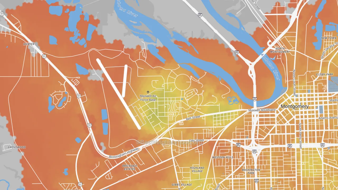 Bike Grade map of 36112, AL