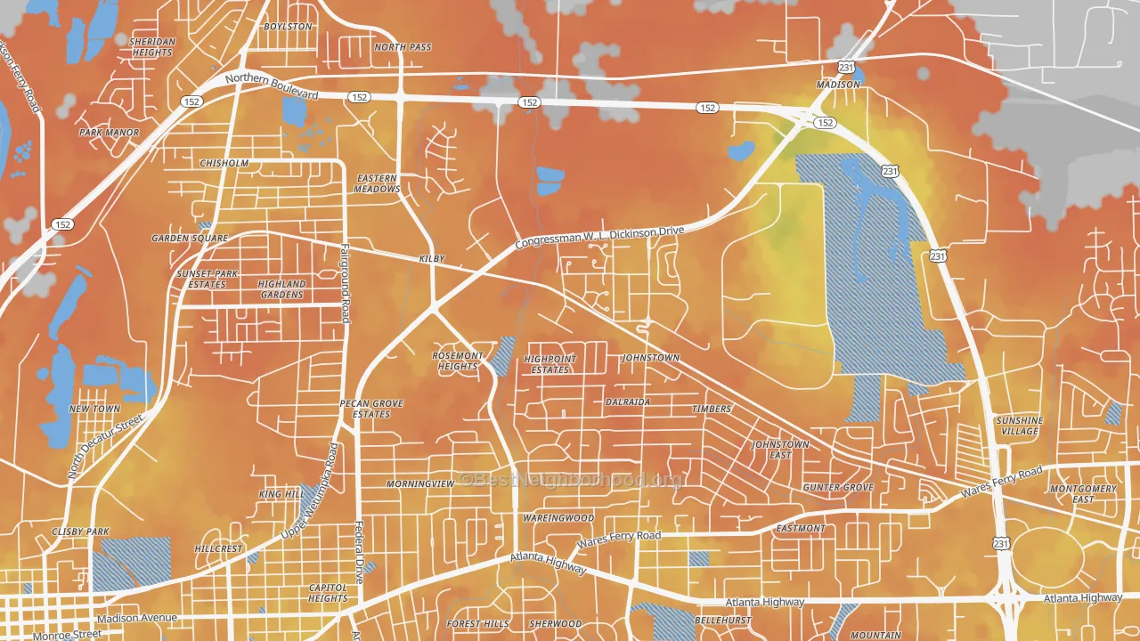 Bike Grade map of 36114, AL
