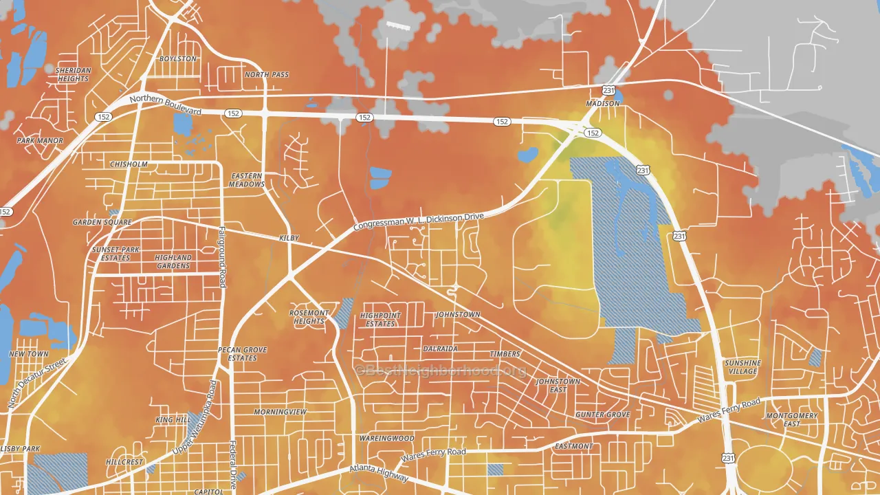 Bike Grade map of 36115, AL