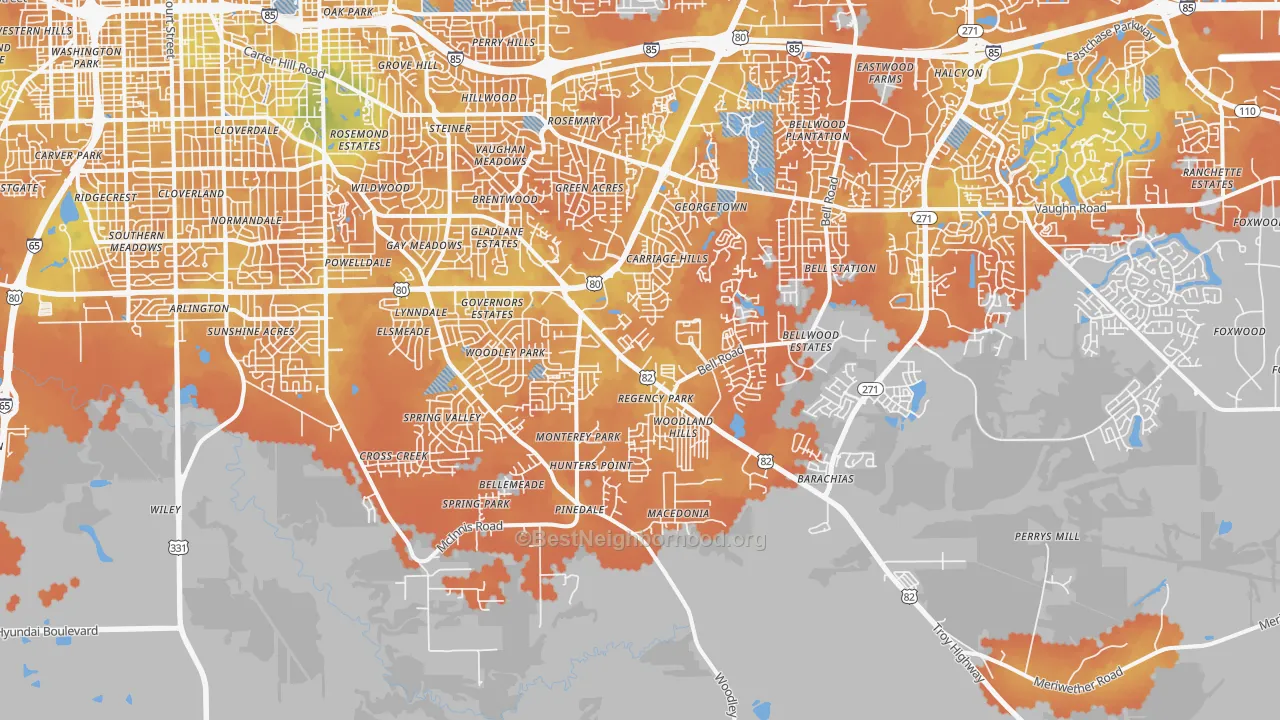 Bike Grade map of 36116, AL