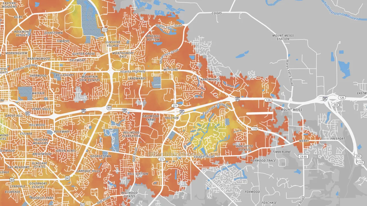 Bike Grade map of 36117, AL