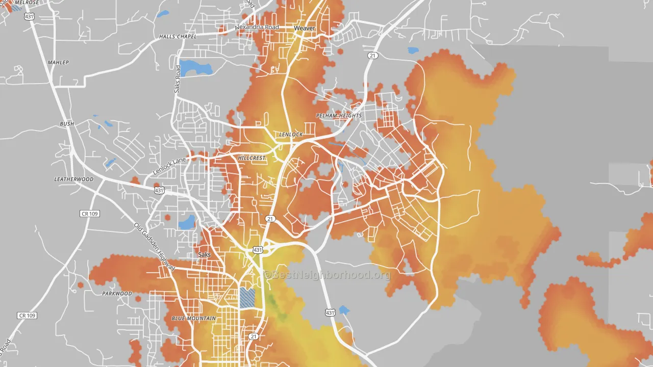 Bike Grade map of 36205, AL