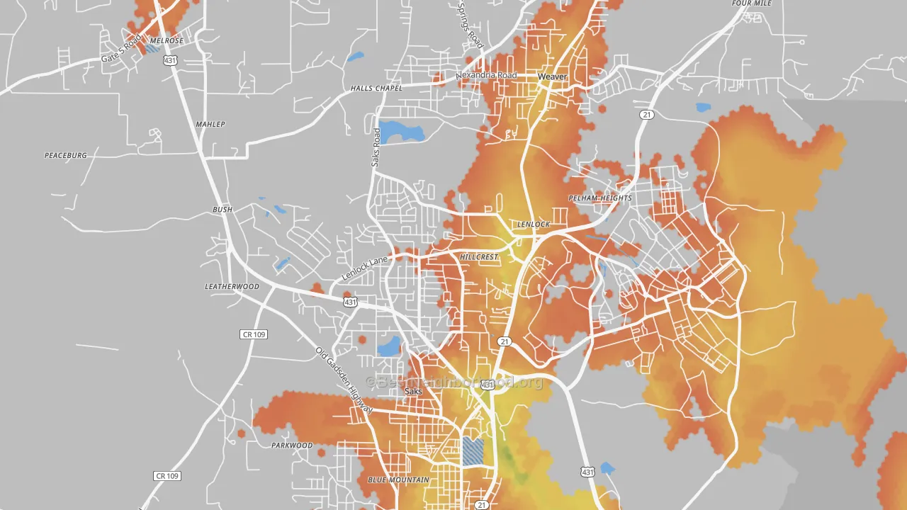 Bike Grade map of 36206, AL
