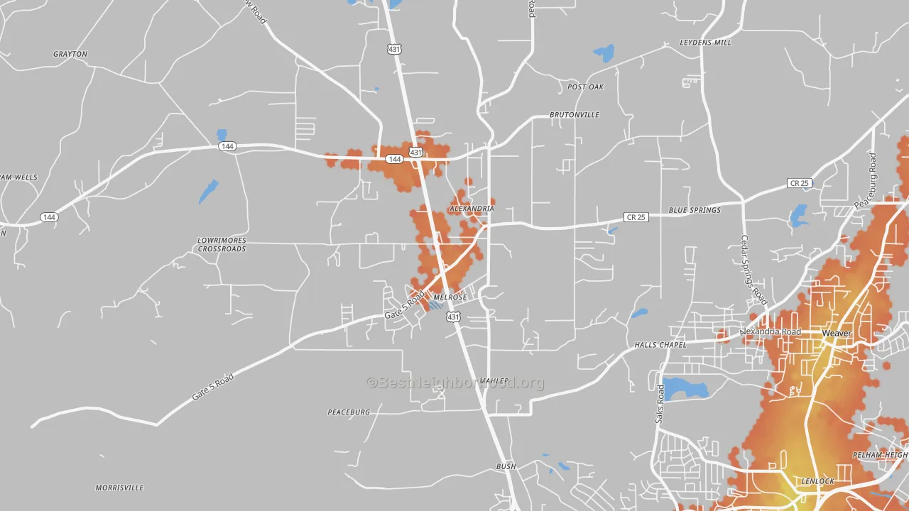 Bike Grade map of 36250, AL