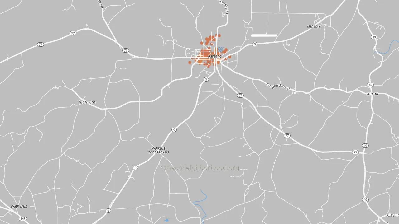 Bike Grade map of 36251, AL