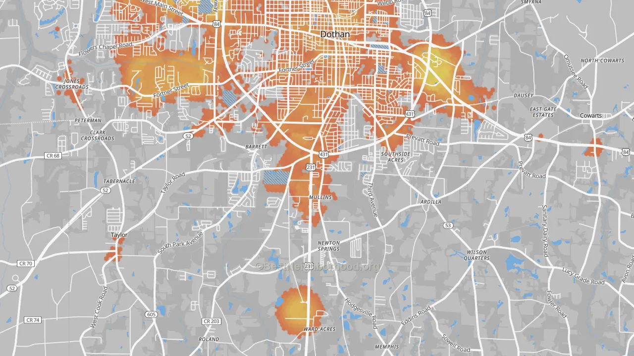 Bike Grade map of 36301, AL