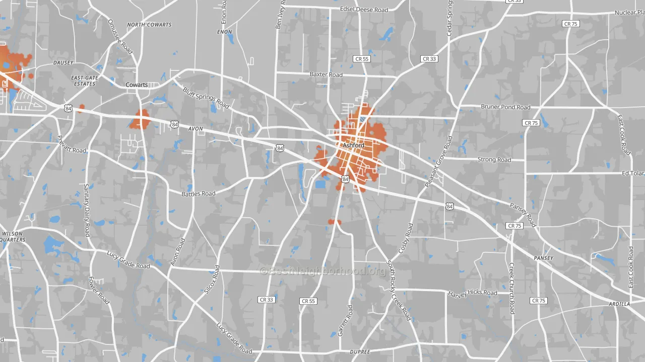 Bike Grade map of 36312, AL