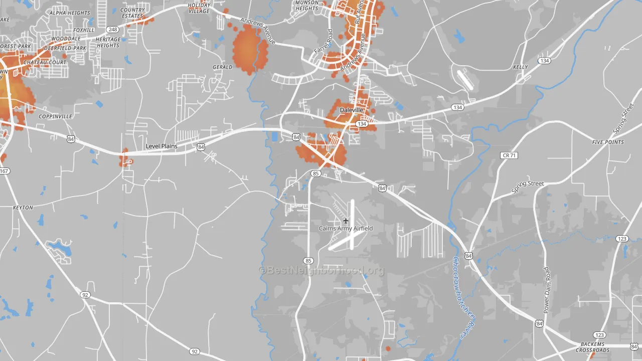 Bike Grade map of 36322, AL