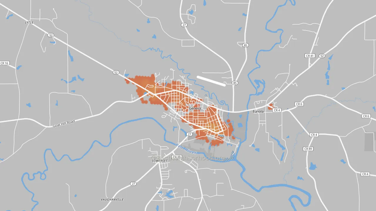 Bike Grade map of 36340, AL