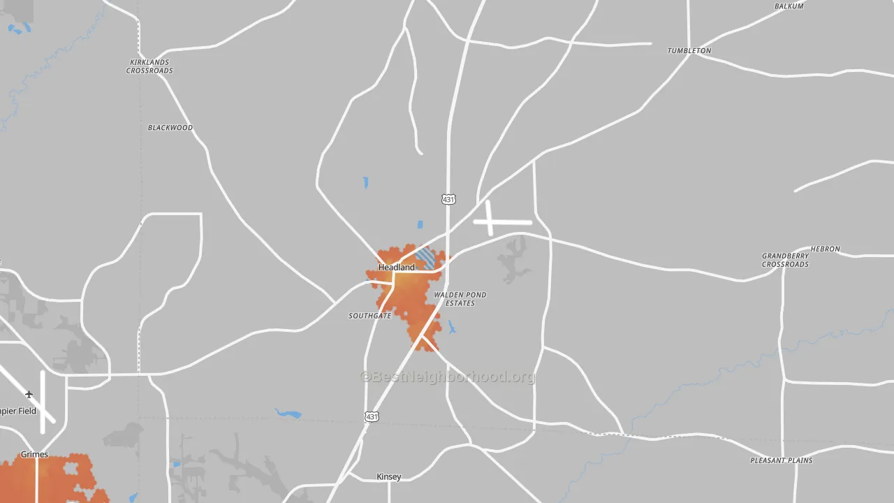 Bike Grade map of 36345, AL