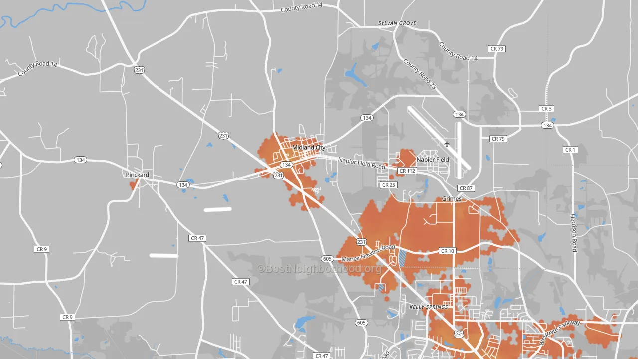 Bike Grade map of 36350, AL