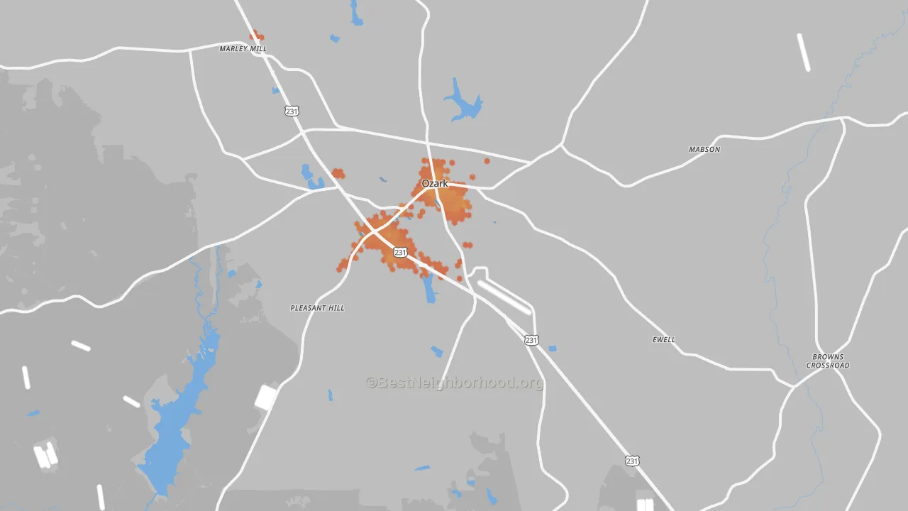 Bike Grade map of 36360, AL