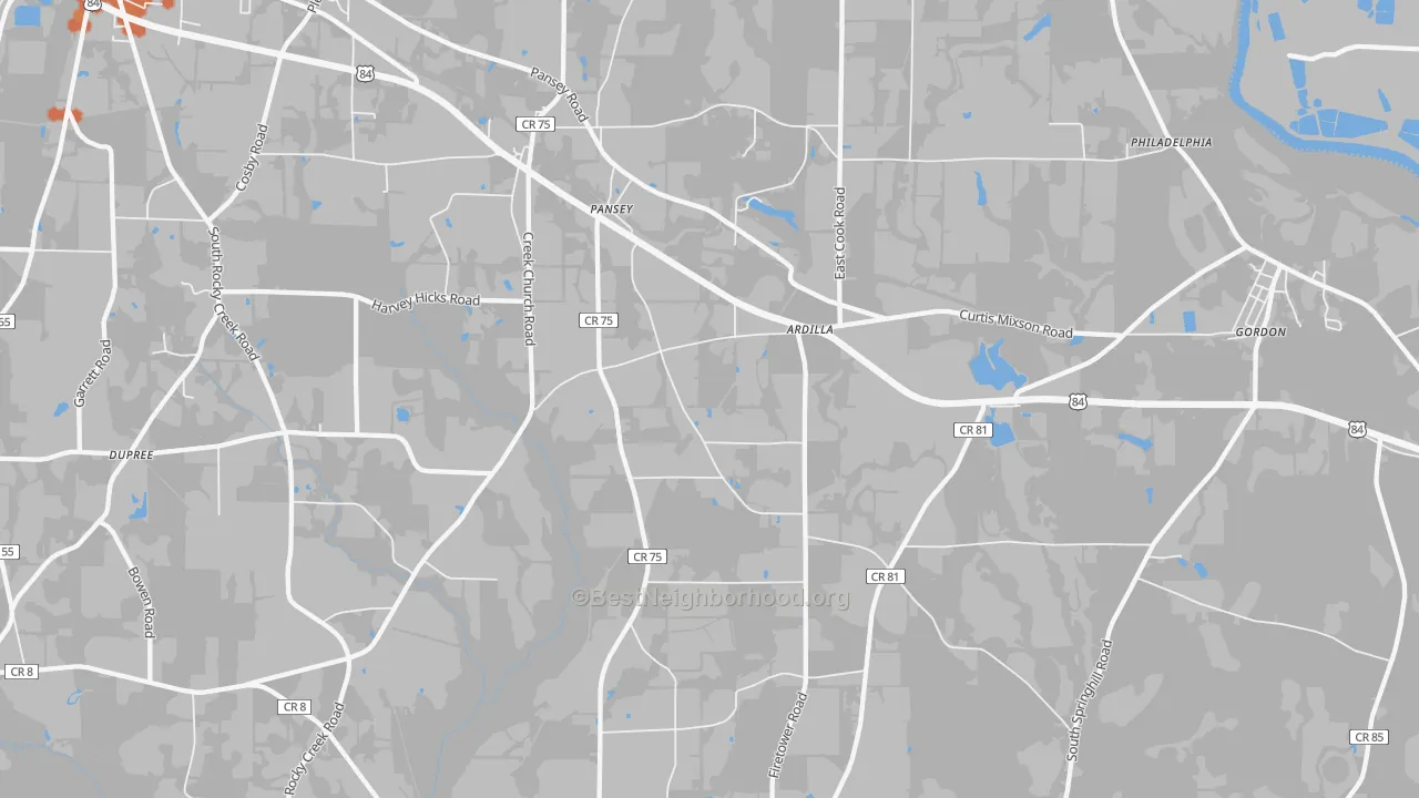 Bike Grade map of 36370, AL