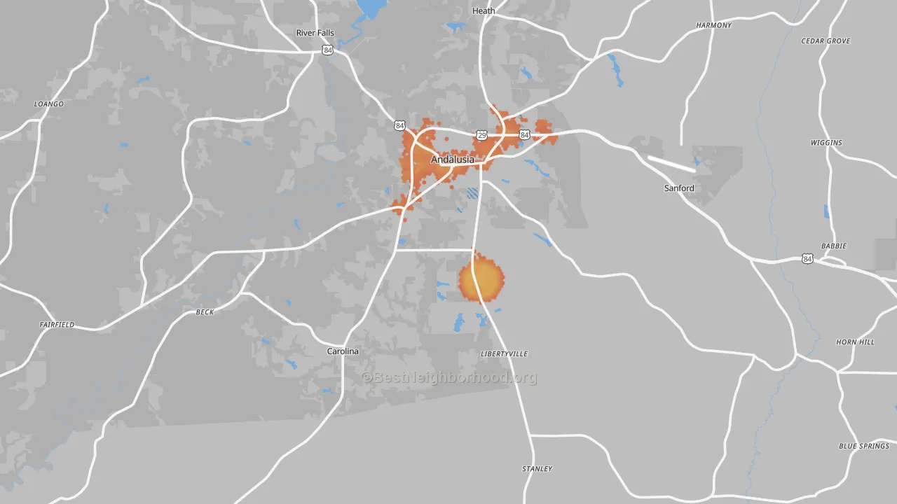 Bike Grade map of 36420, AL