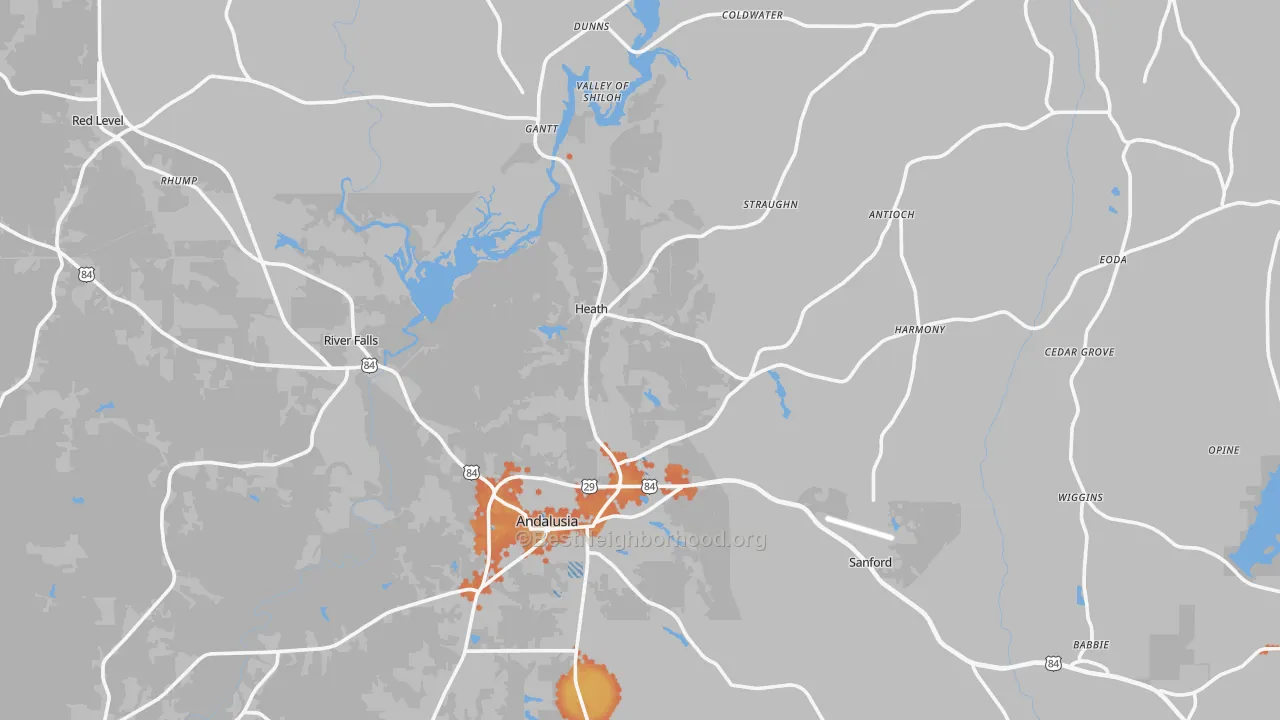 Bike Grade map of 36421, AL