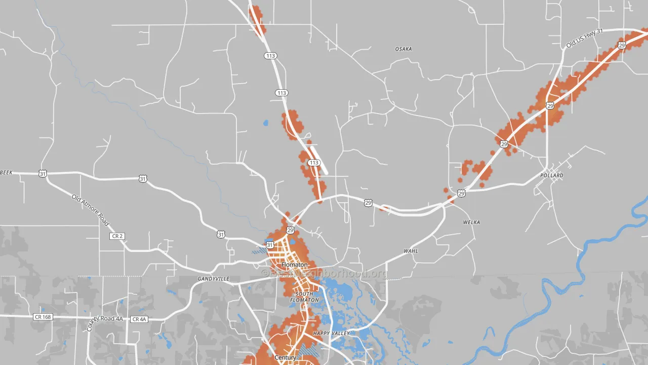 Bike Grade map of 36441, AL