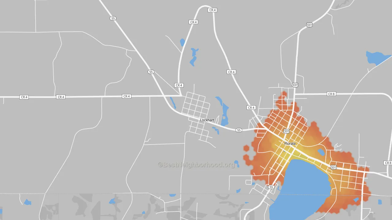 Bike Grade map of 36455, AL