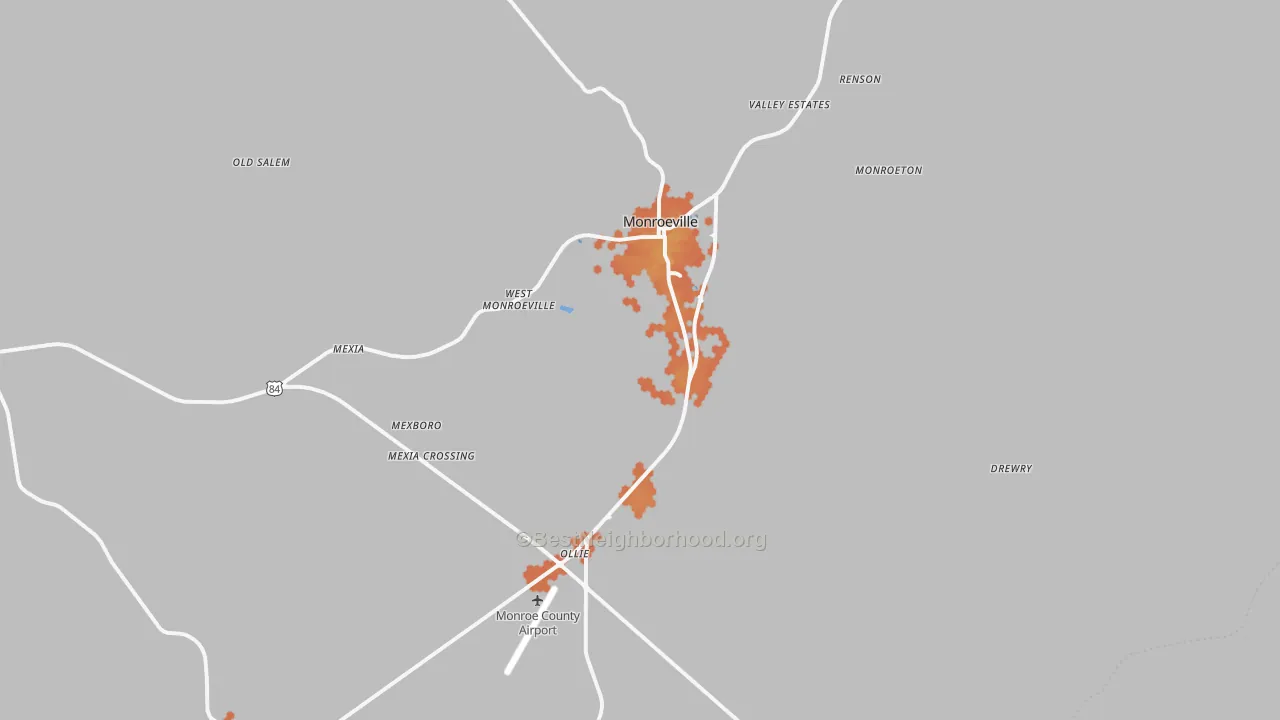 Bike Grade map of 36460, AL