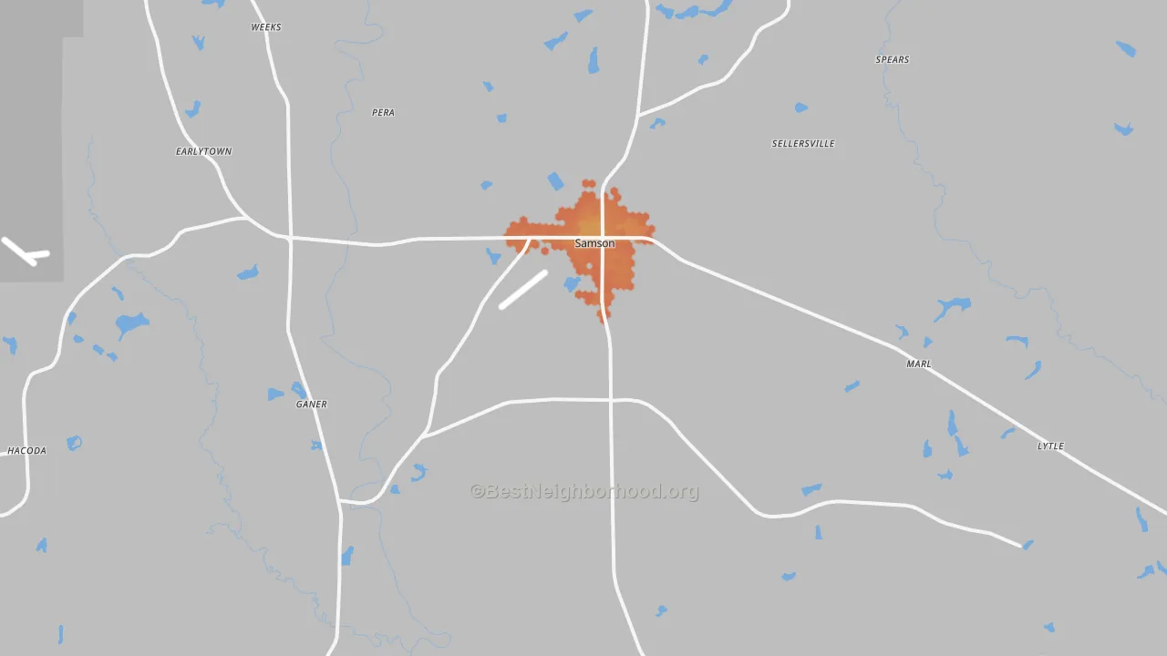 Bike Grade map of 36477, AL