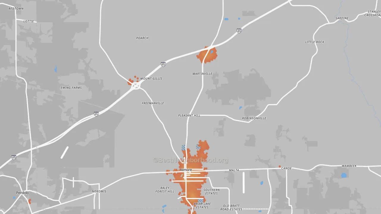 Bike Grade map of 36502, AL