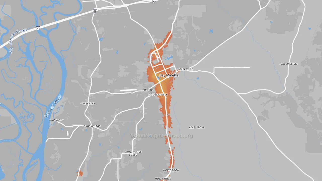Bike Grade map of 36507, AL