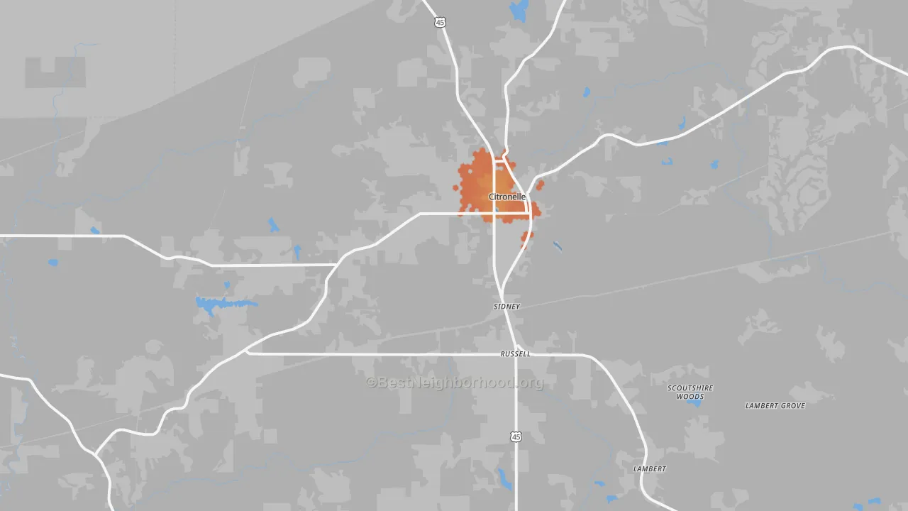 Bike Grade map of 36522, AL