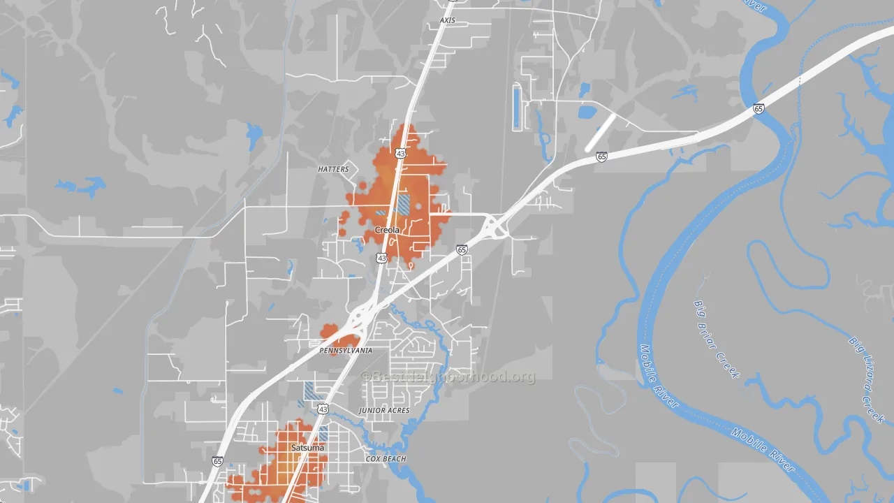 Bike Grade map of 36525, AL