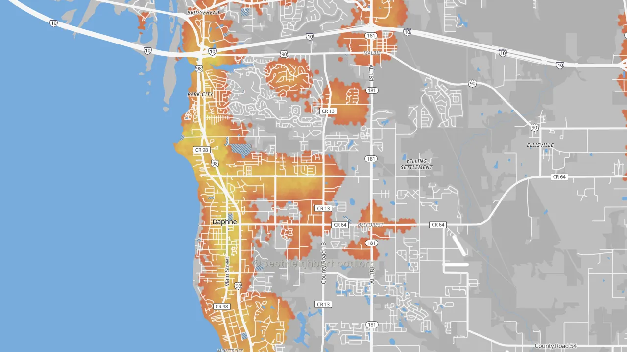 Bike Grade map of 36526, AL