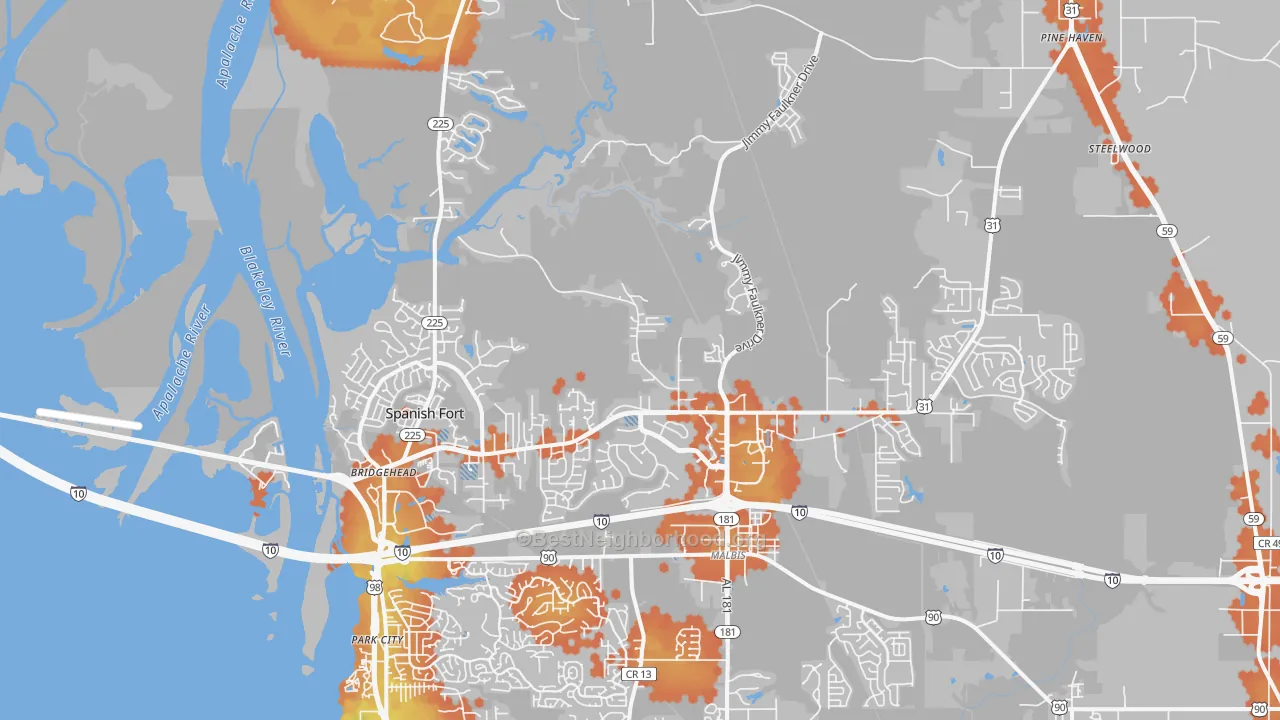 Bike Grade map of 36527, AL