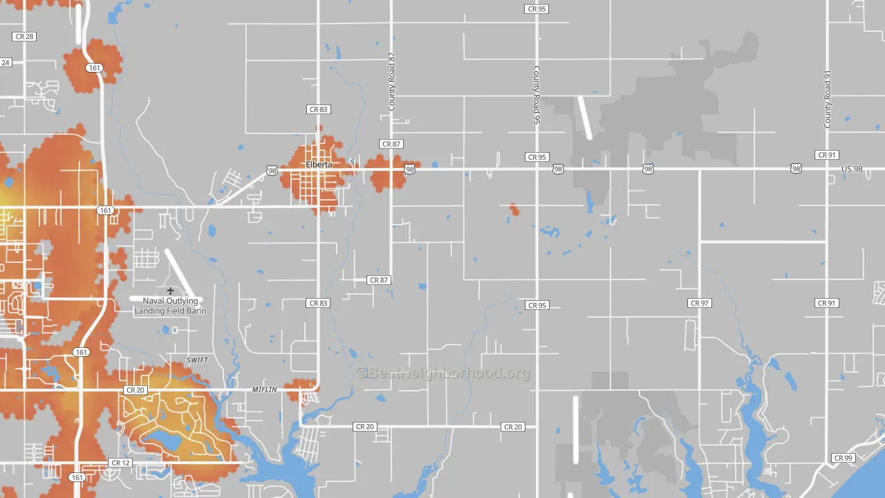 Bike Grade map of 36530, AL