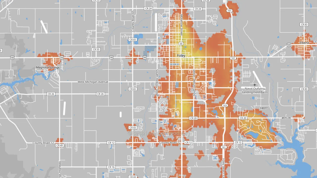 Bike Grade map of 36535, AL