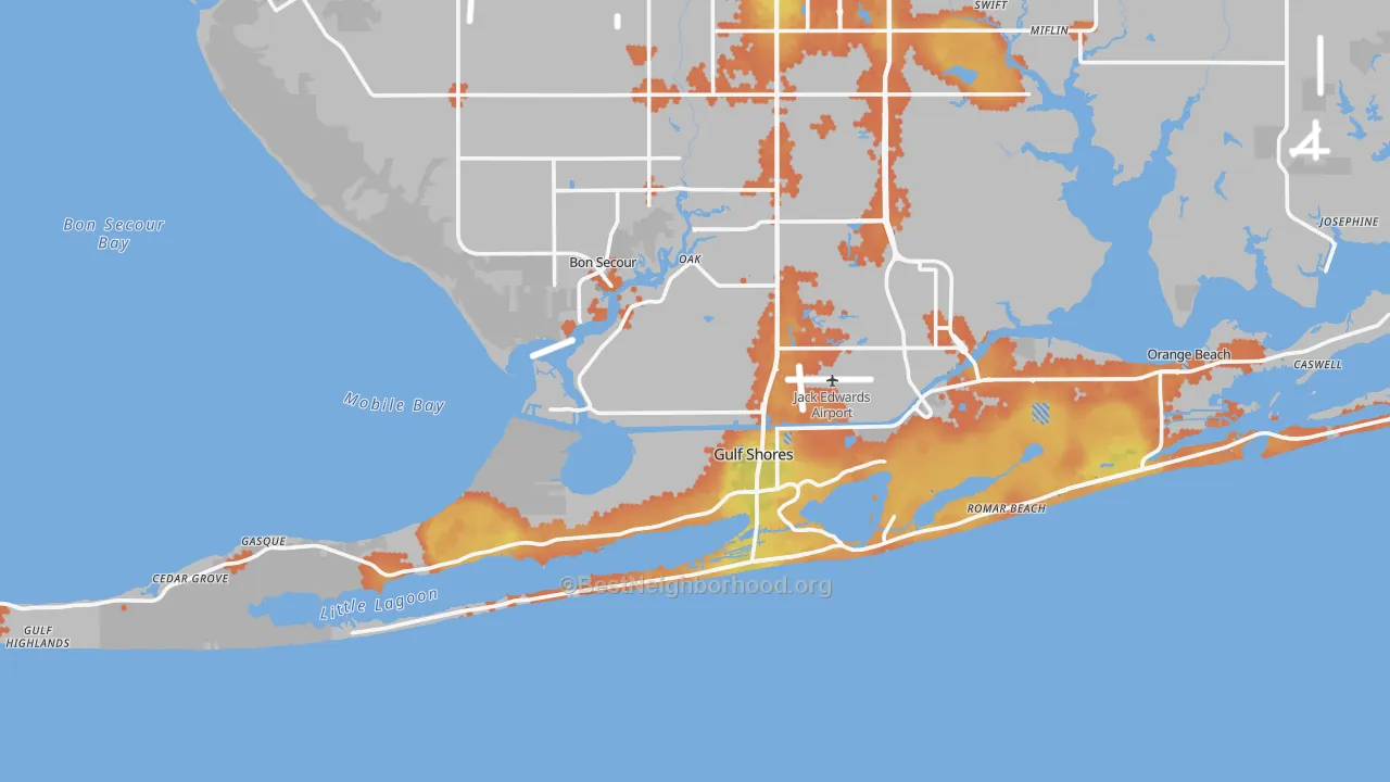 Bike Grade map of 36542, AL