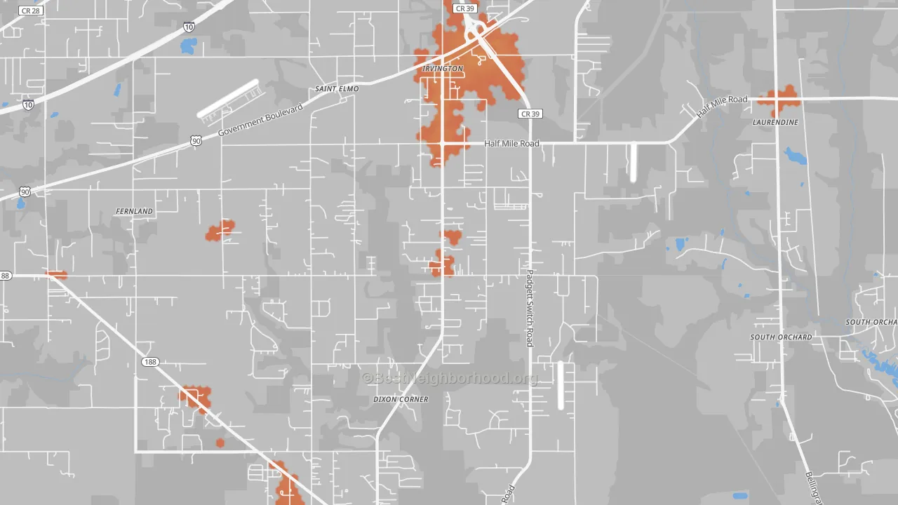 Bike Grade map of 36544, AL