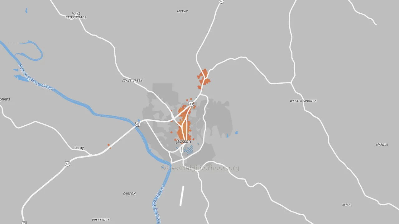 Bike Grade map of 36545, AL