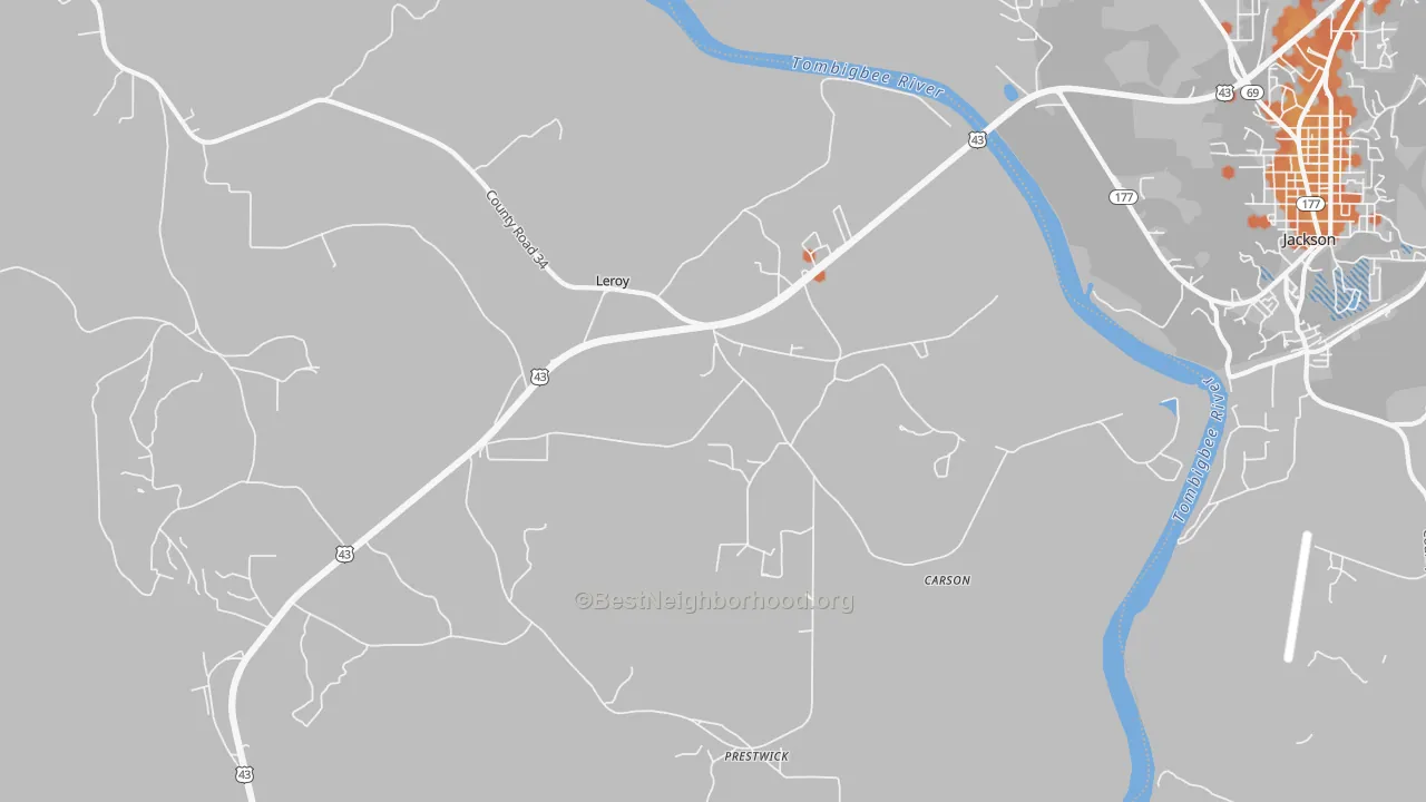 Bike Grade map of 36548, AL
