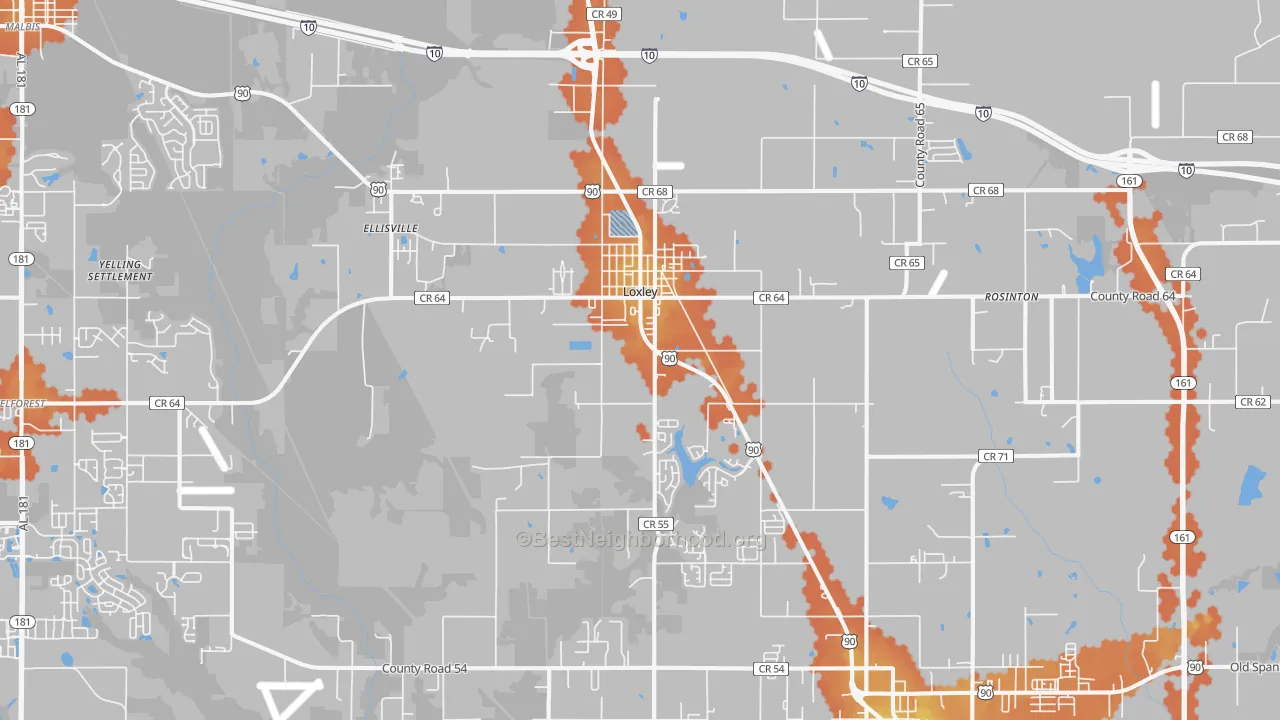 Bike Grade map of 36551, AL