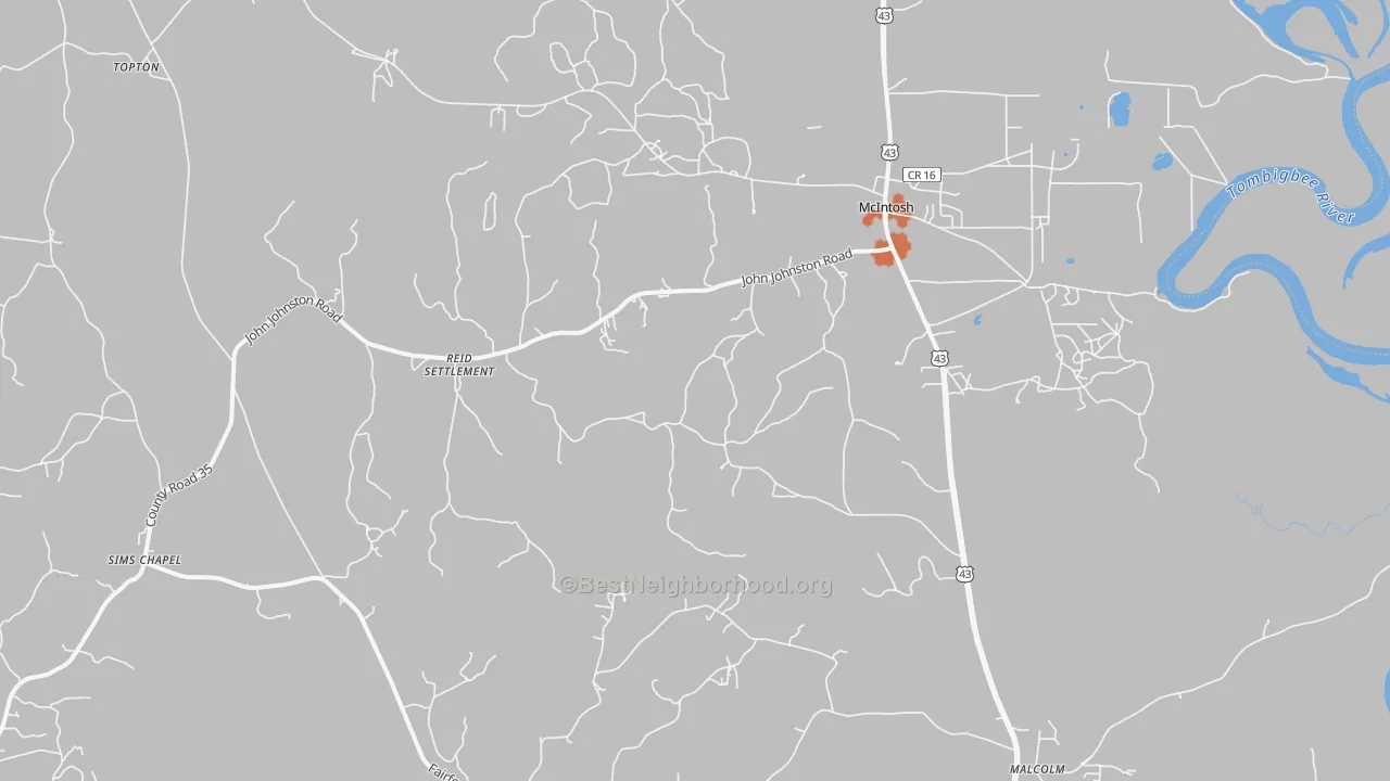 Bike Grade map of 36553, AL
