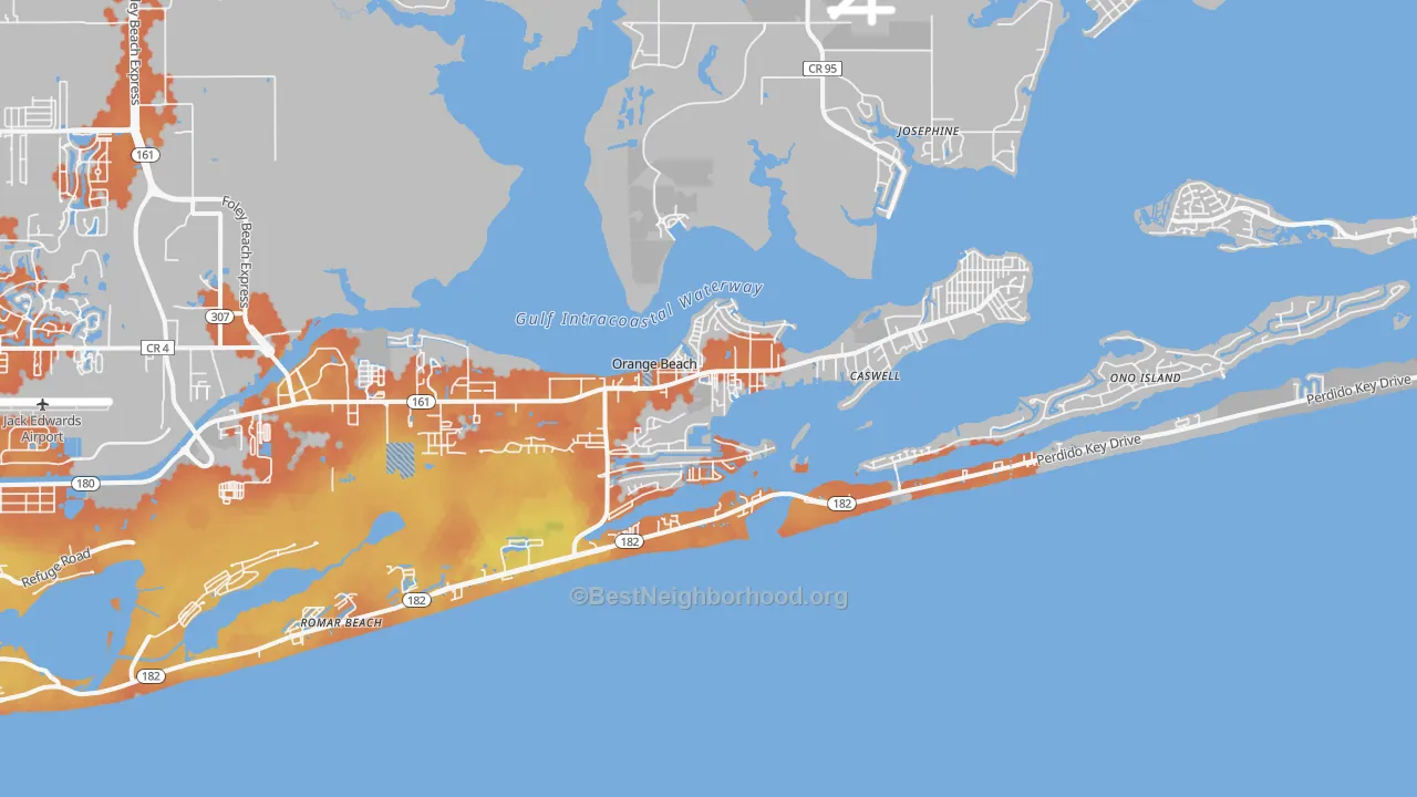 Bike Grade map of 36561, AL