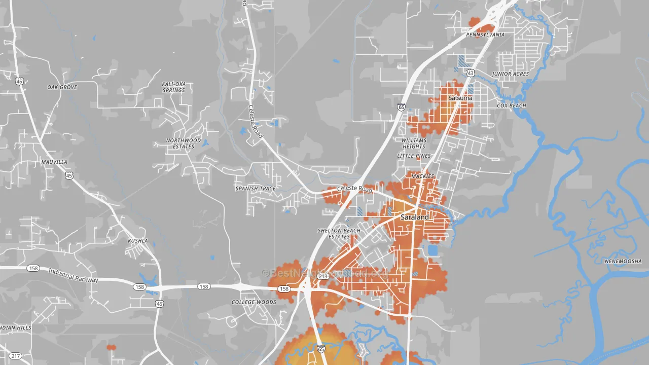 Bike Grade map of 36571, AL