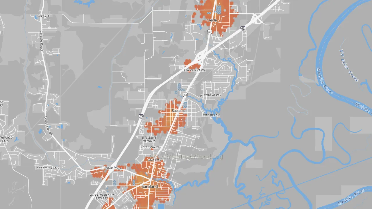 Bike Grade map of 36572, AL