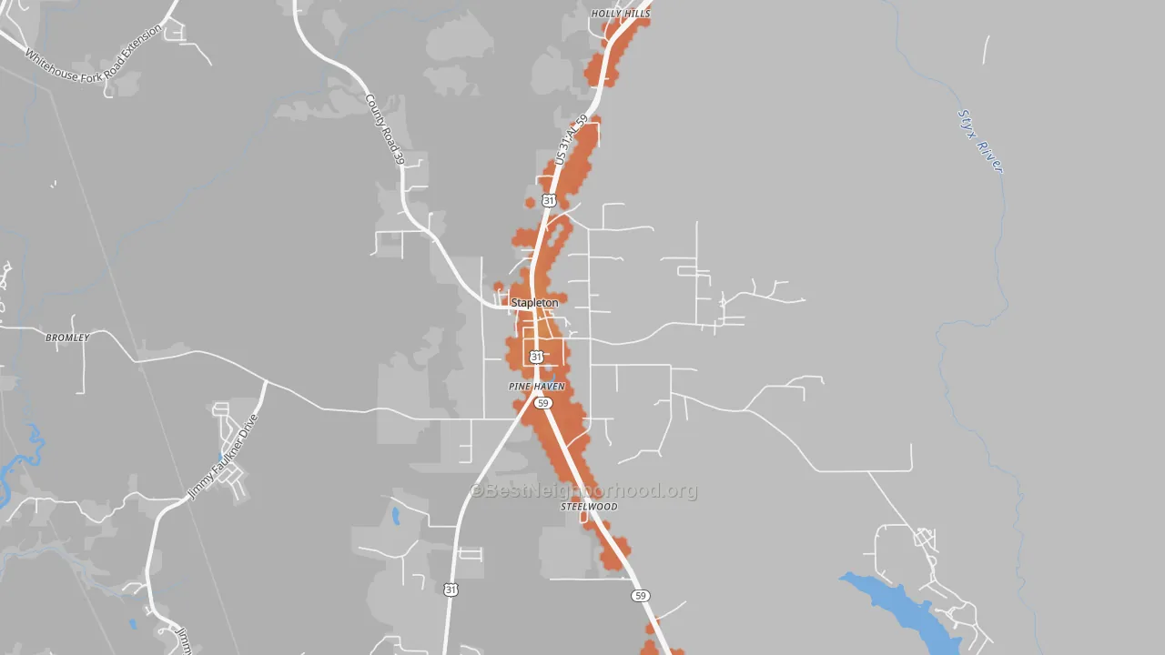 Bike Grade map of 36578, AL