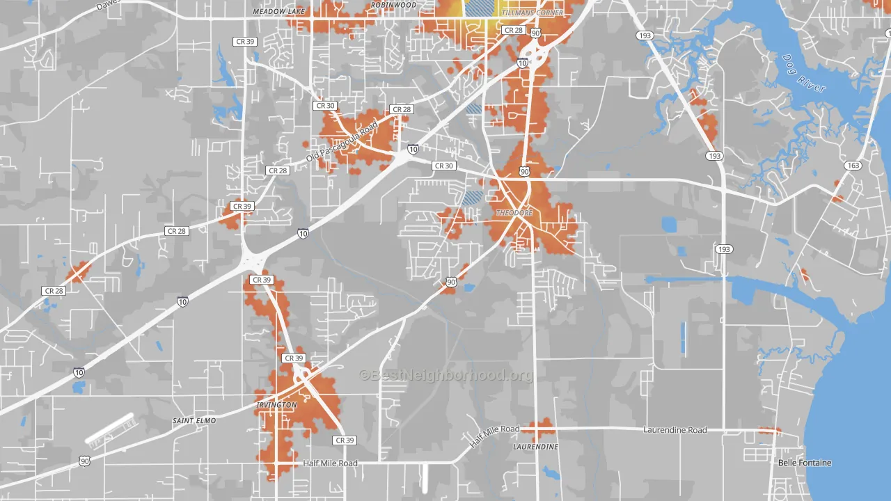 Bike Grade map of 36582, AL