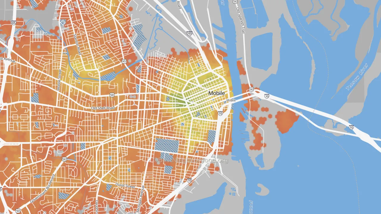 Bike Grade map of 36603, AL