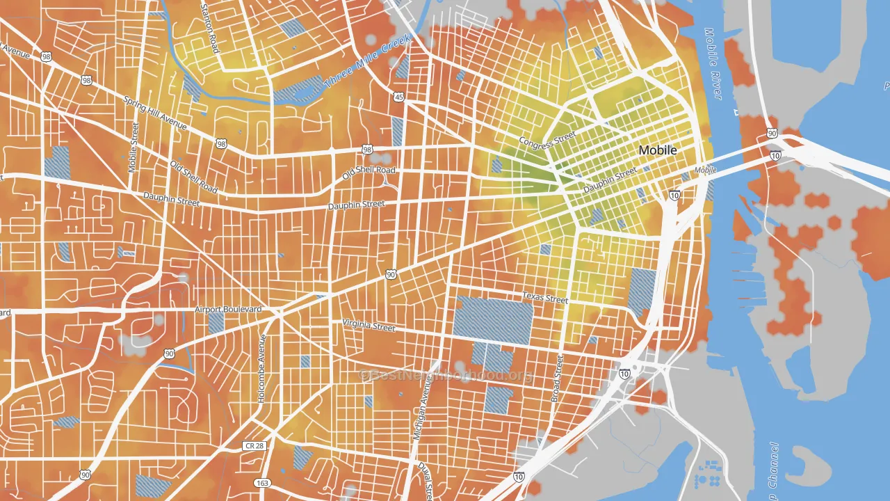 Bike Grade map of 36604, AL