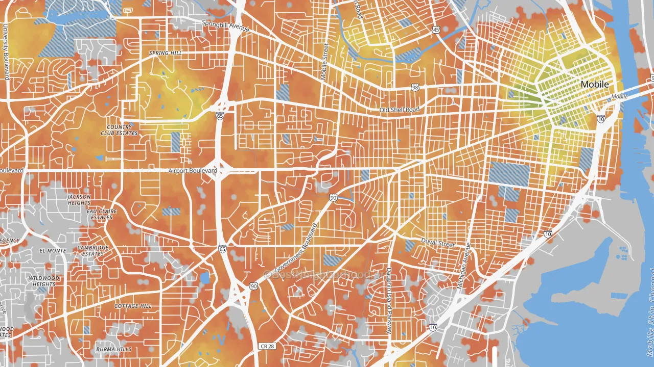 Bike Grade map of 36606, AL