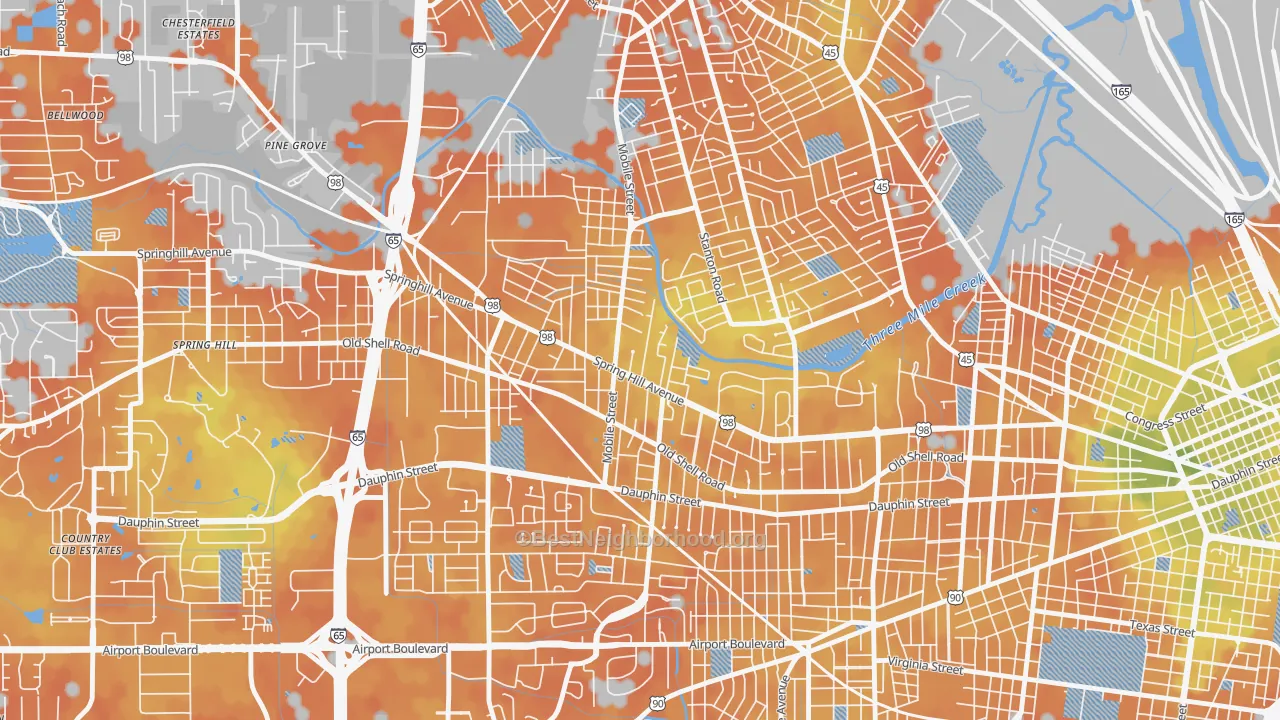 Bike Grade map of 36607, AL