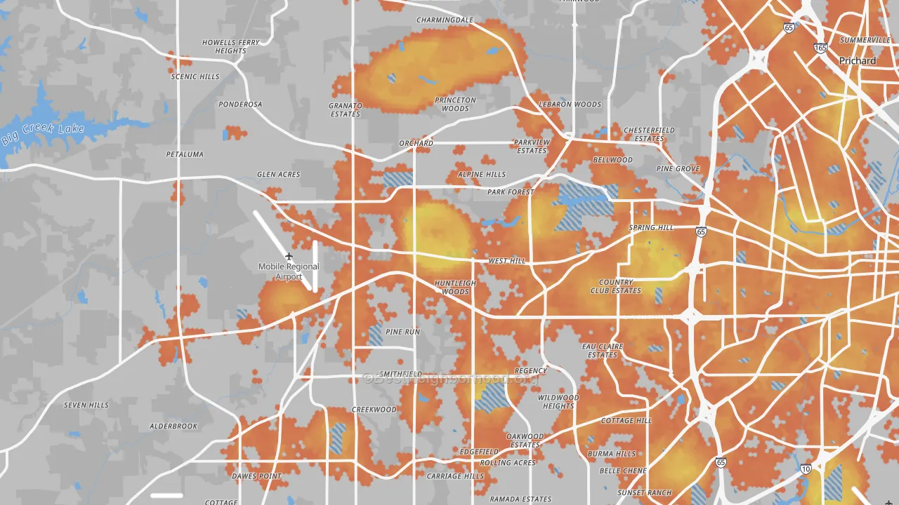 Bike Grade map of 36608, AL