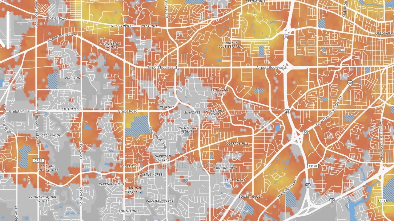 Bike Grade map of 36609, AL