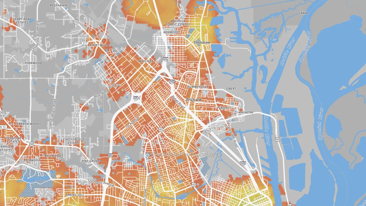 Bike Grade map of 36610, AL